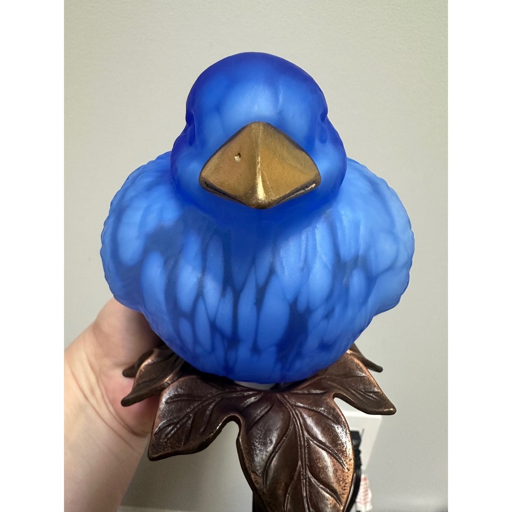 TIN CHI Andrea By Sadek Cobalt Blue Glass Bird Lamp Solid Brass Base with box - Picture 3 of 10